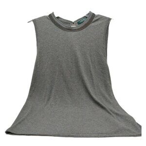 Lauren Ralph Lauren Tank Top Shirt Womens Size 2X Gray Heather Beaded Accents